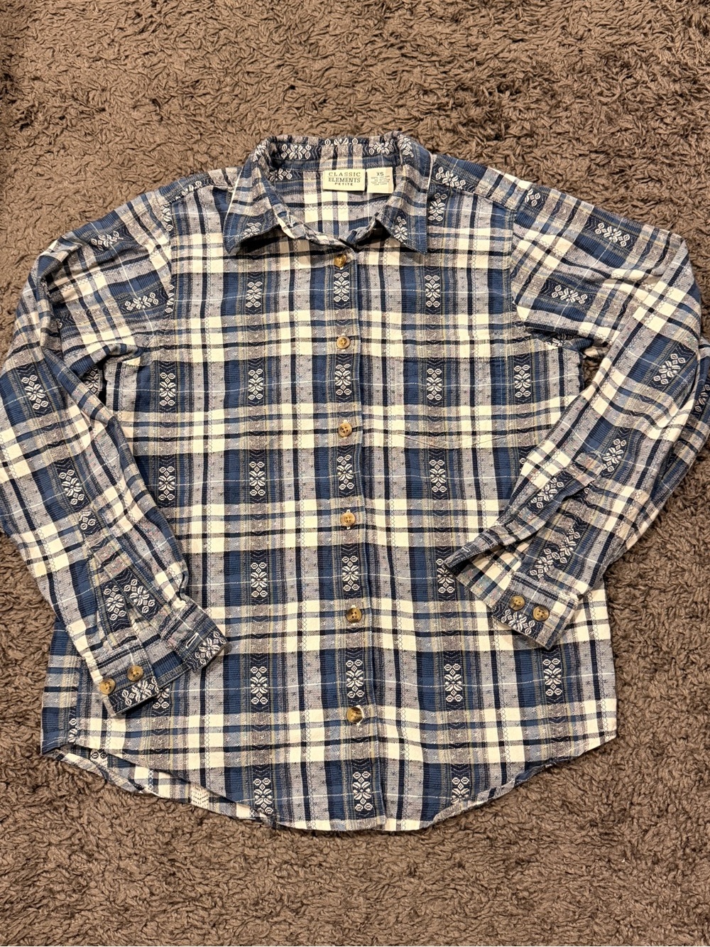 Classic Elements Blue and White Plaid Button-Down Shirt